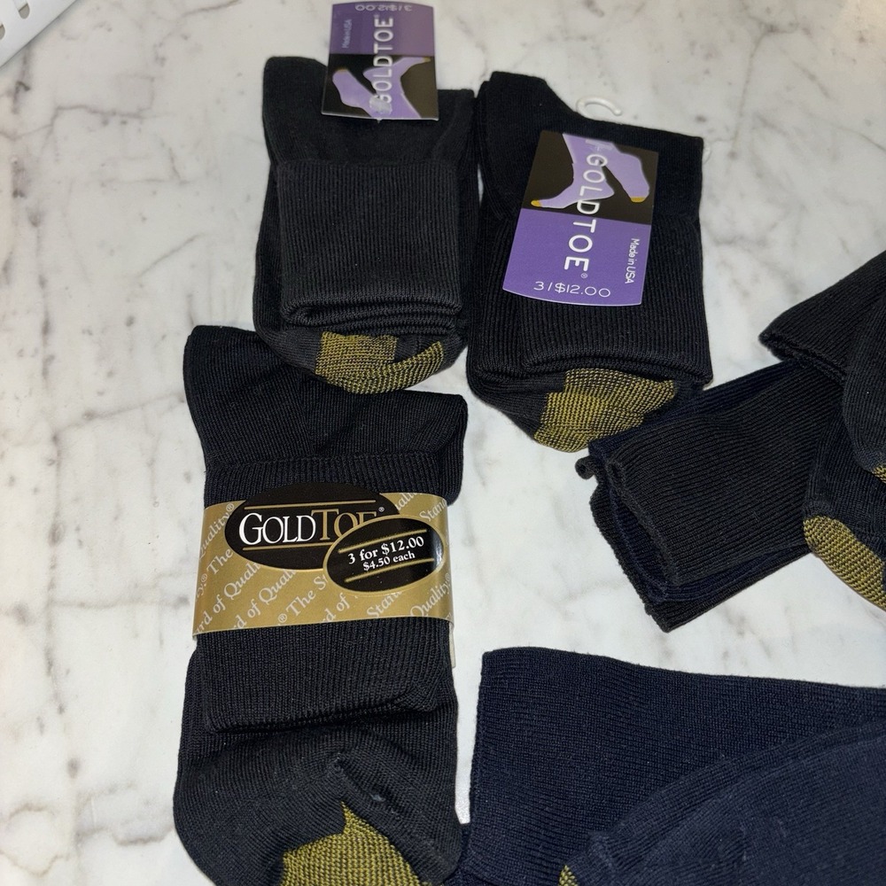 7 Pairs Vintage Gold Toe New Men's Dress Socks 9-11 Size Mostly‎ Black 1 Blue